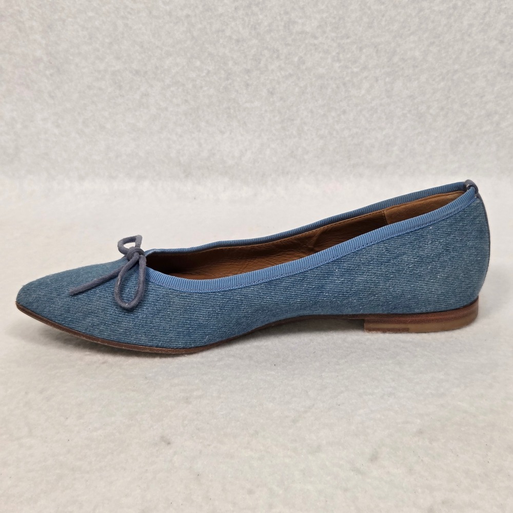 Margaux Ballet Flats Womens 8 Blue Denim Pointed Toe Bow Leather Lined Handmade - Picture 11 of 15